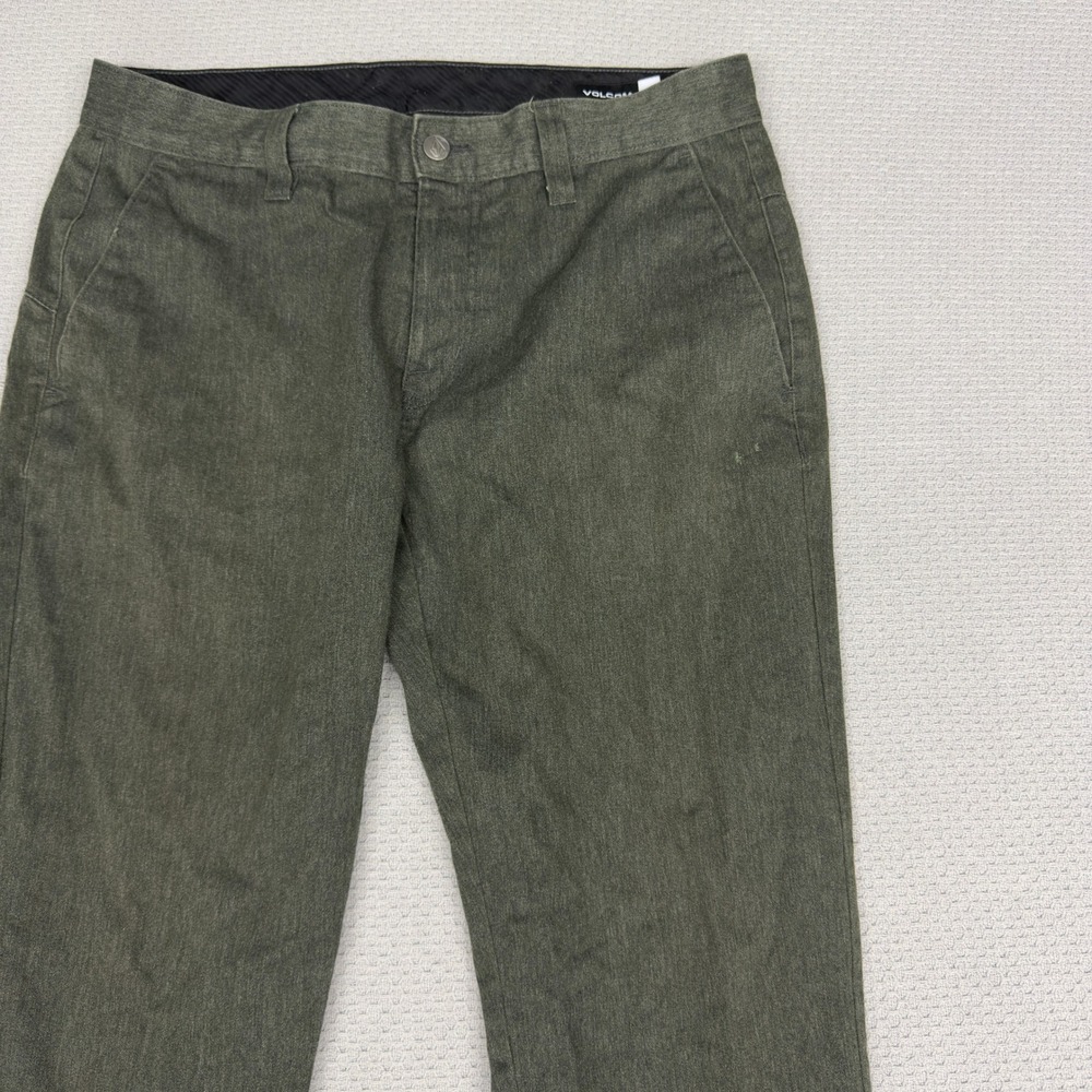 Volcom Pants Mens 33x31 Green Cotton Blend Chino Straight Fit Skater Casual - Picture 3 of 11